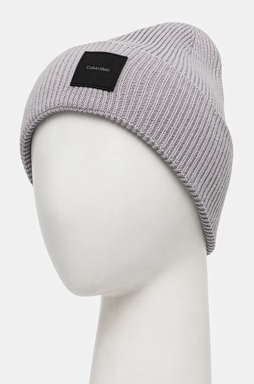 Шапка с примесью шерсти Calvin Klein цвет серый из тонкого трикотажа K50K512356 Шапка с примесью шерсти Calvin Klein цвет серый из тонкого трикотажа K50K512356