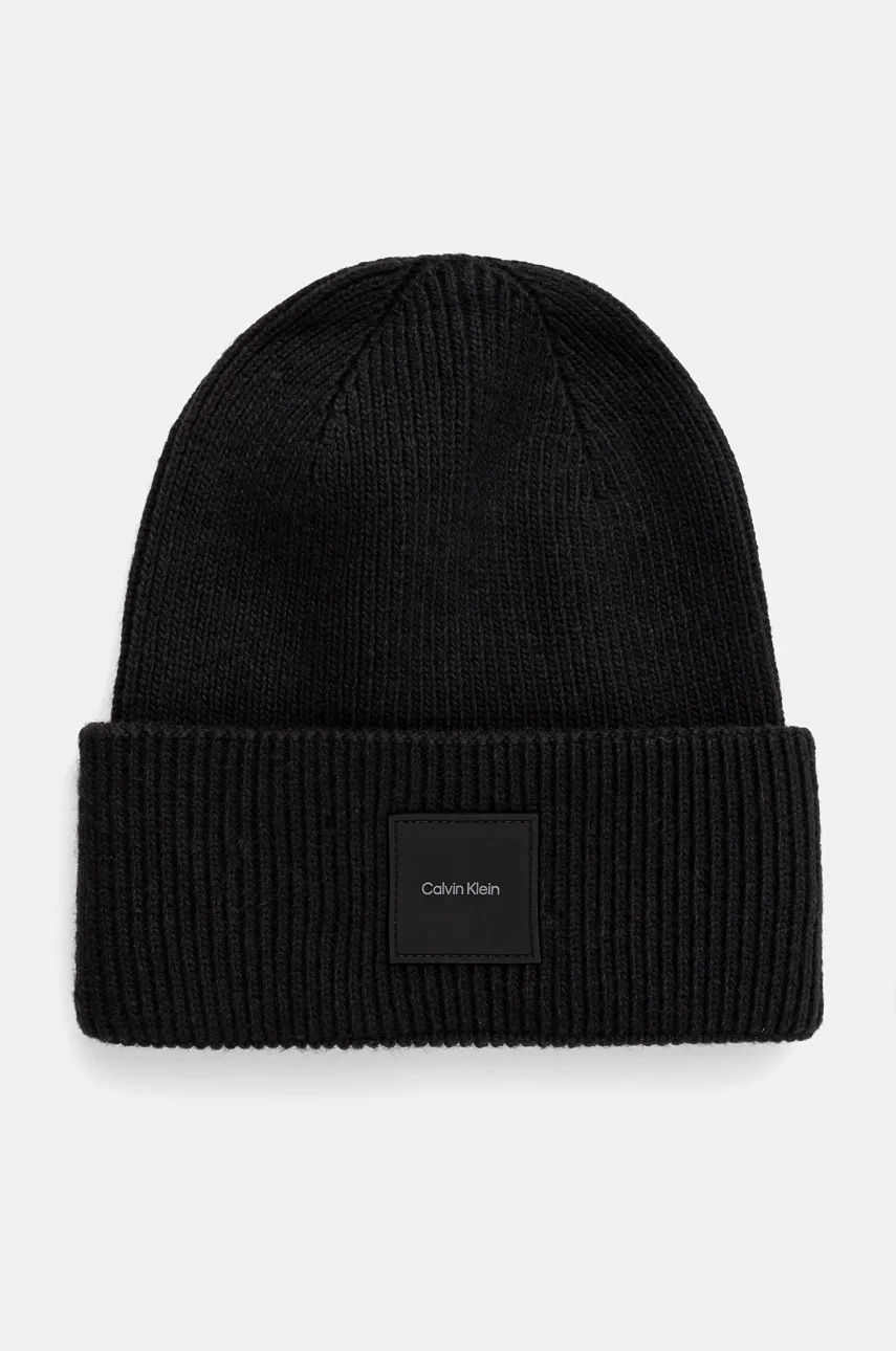 

Шапка с вълна Calvin Klein в черно с фина плетка K50K512356, Черен