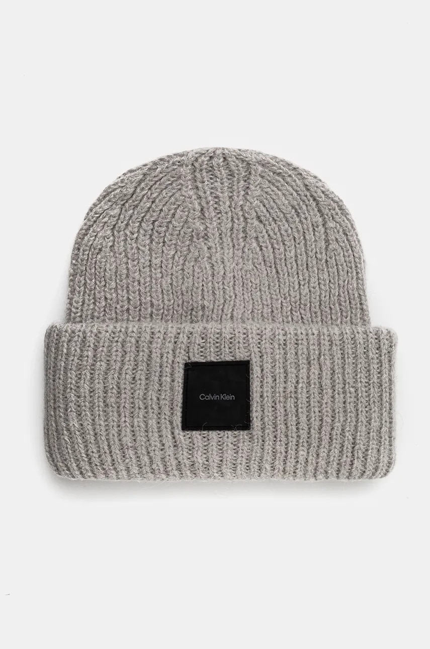 Levně Vlněná čepice Calvin Klein šedá barva, z husté pleteniny, K50K512357