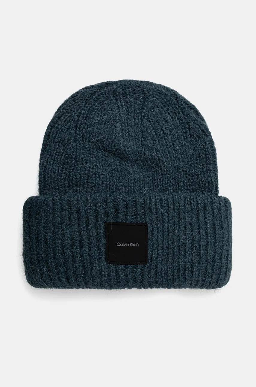 

Вълнена шапка Calvin Klein в зелено от плътен трикотаж от вълна K50K512357, Тюркоазен