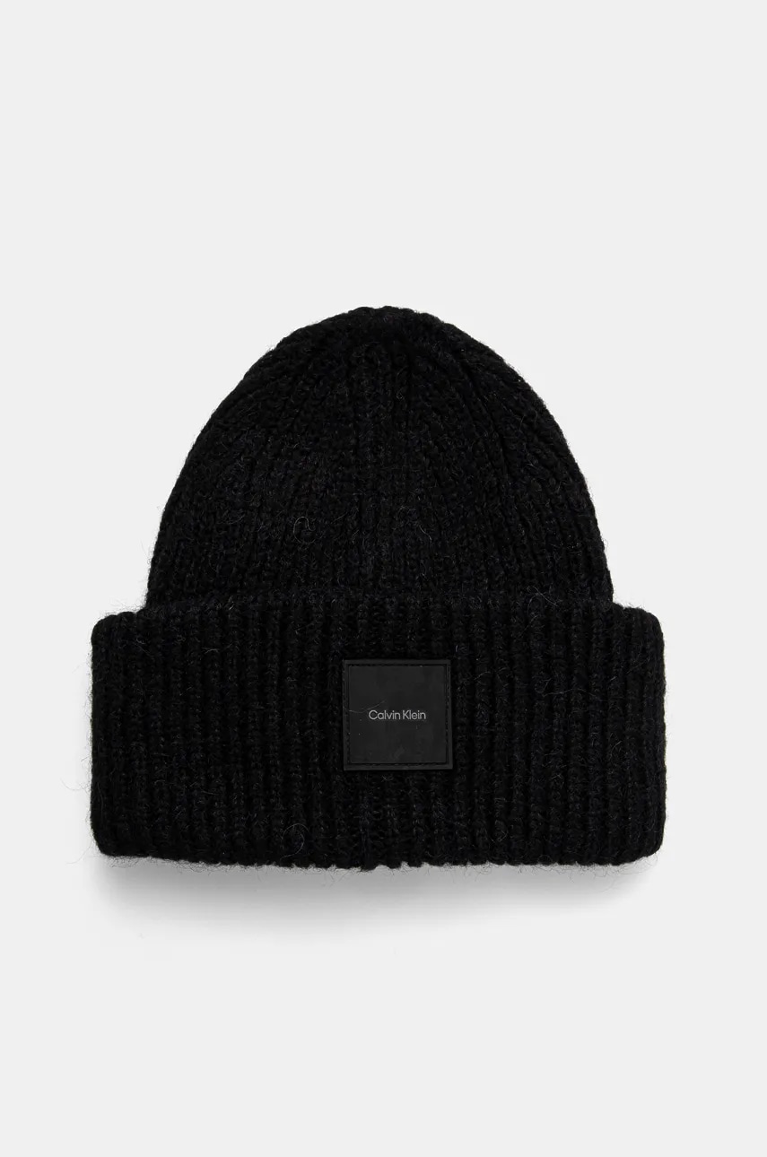 Levně Vlněná čepice Calvin Klein černá barva, z husté pleteniny, K50K512357