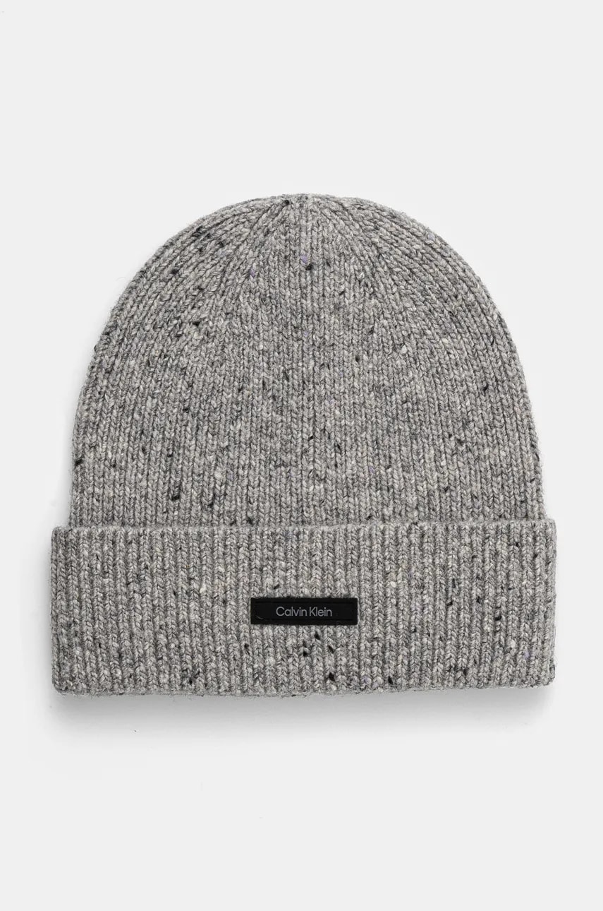 Levně Vlněná čepice Calvin Klein šedá barva, K50K512358