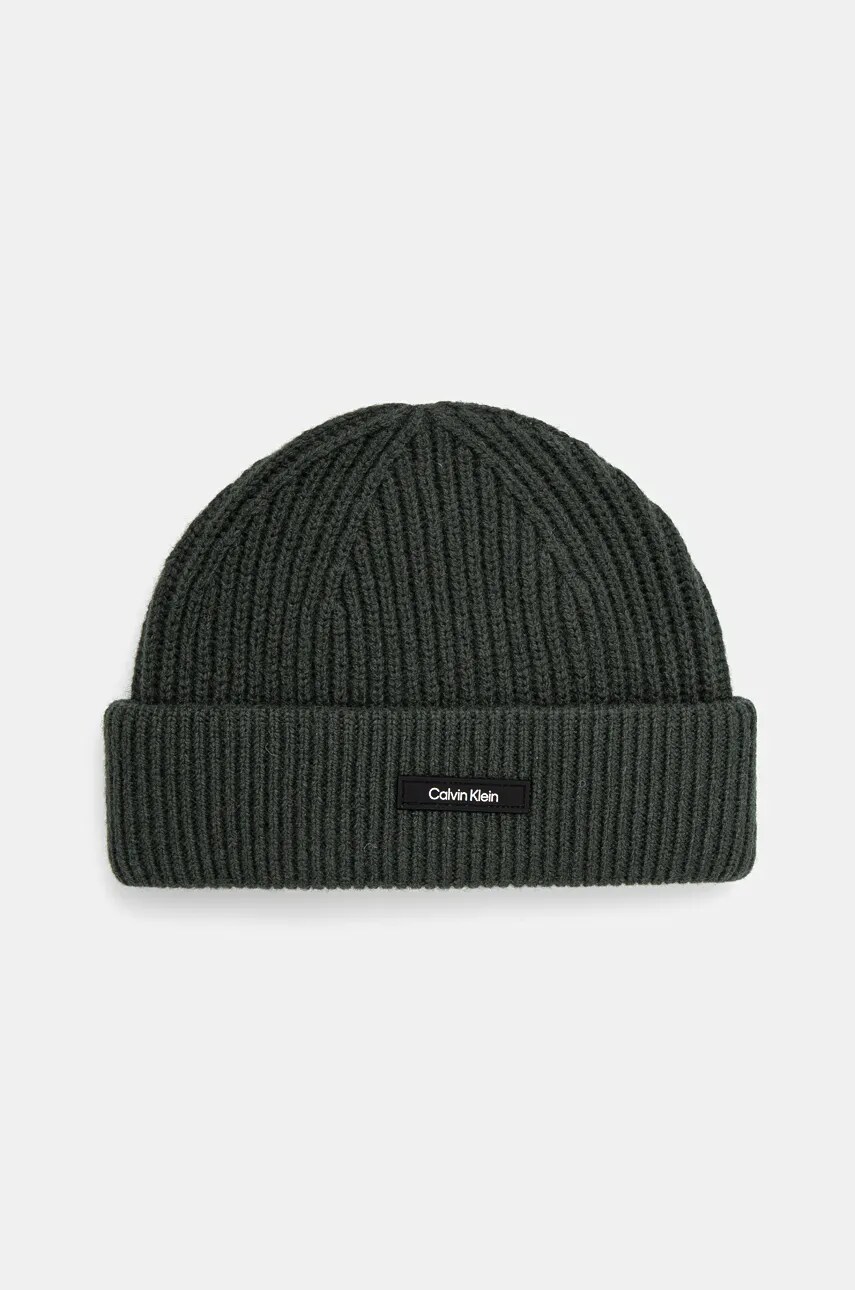 Levně Vlněná čepice Calvin Klein zelená barva, K50K512360