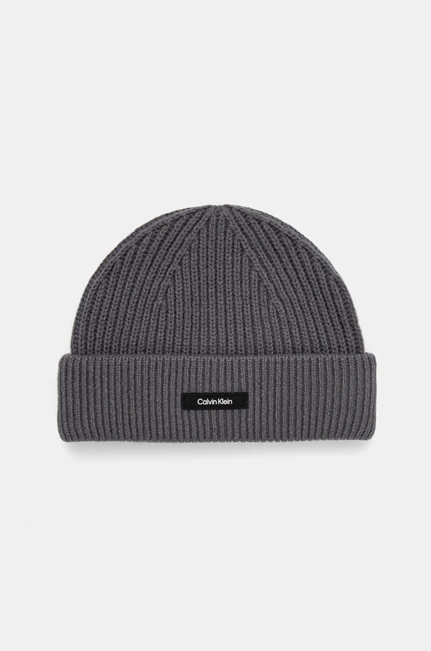 Levně Vlněná čepice Calvin Klein šedá barva, K50K512360