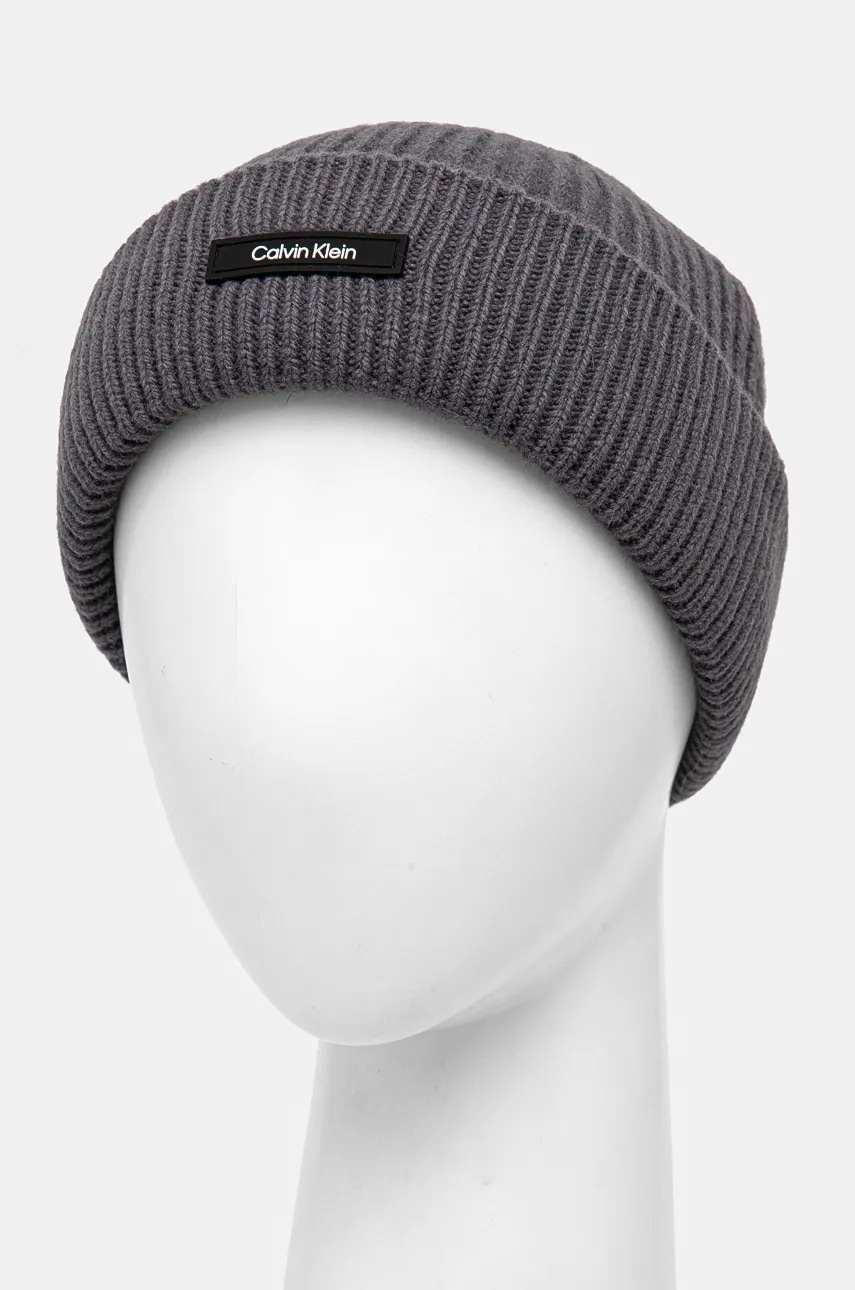 Шерстяная шапка Calvin Klein цвет серый шерсть K50K512360 Шерстяная шапка Calvin Klein цвет серый шерсть K50K512360