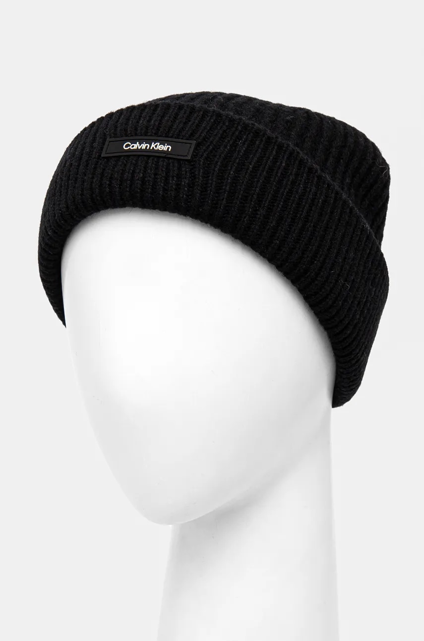 Шерстяная шапка Calvin Klein цвет чёрный шерсть K50K512360 Шерстяная шапка Calvin Klein цвет чёрный шерсть K50K512360
