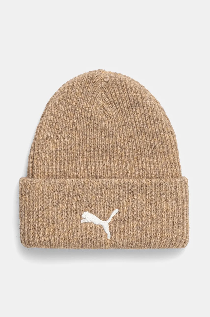 Puma caciula din amestec de lana culoarea bej, din tricot gros, 25495 Puma caciula din amestec de lana culoarea bej, din tricot gros, 25495