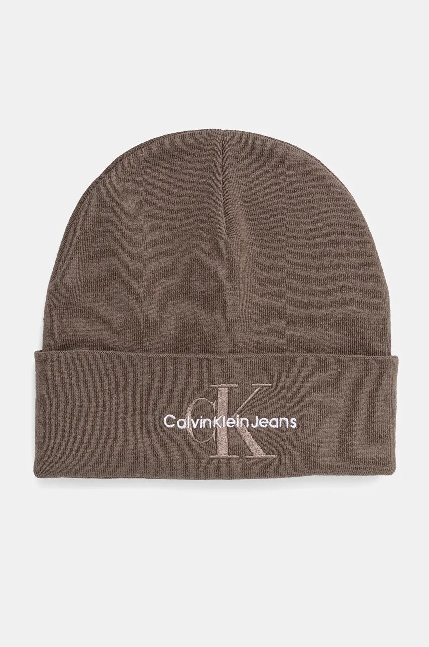 Levně Bavlněná čepice Calvin Klein Jeans šedá barva, z husté pleteniny, K50K512460