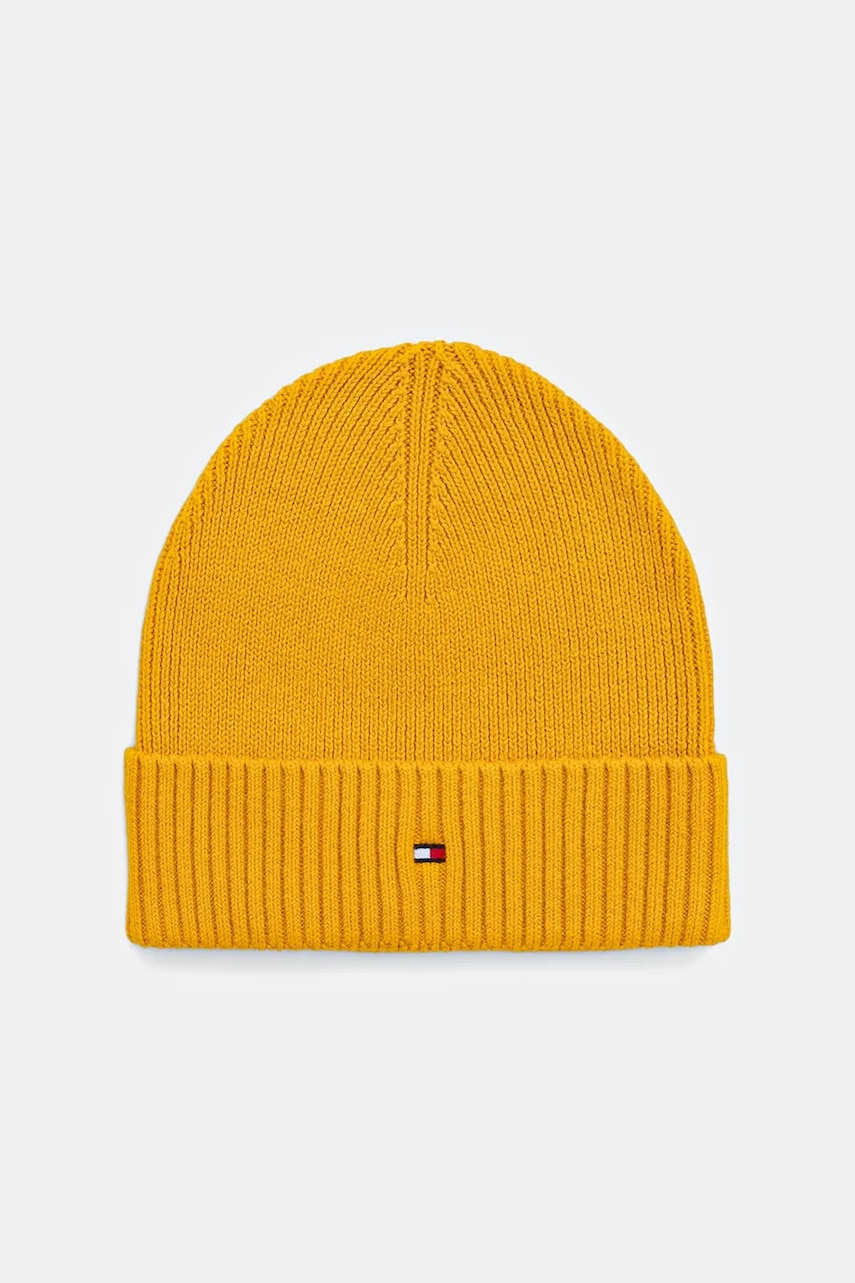 Levně Čepice s příměsí kašmíru Tommy Hilfiger žlutá barva, AM0AM12796