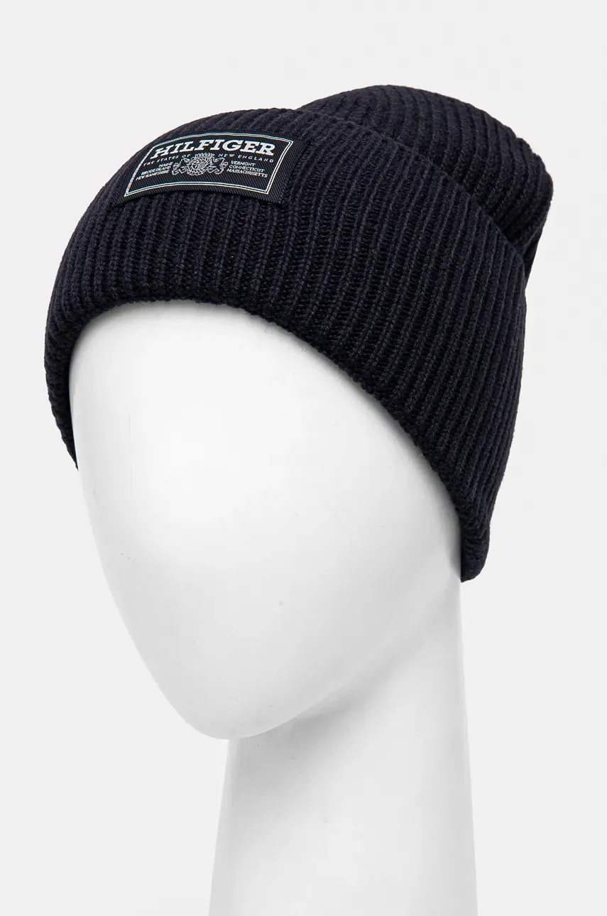 Шерстяная шапка Tommy Hilfiger цвет синий из тонкого трикотажа шерсть AM0AM12889 Шерстяная шапка Tommy Hilfiger цвет синий из тонкого трикотажа шерсть AM0AM12889