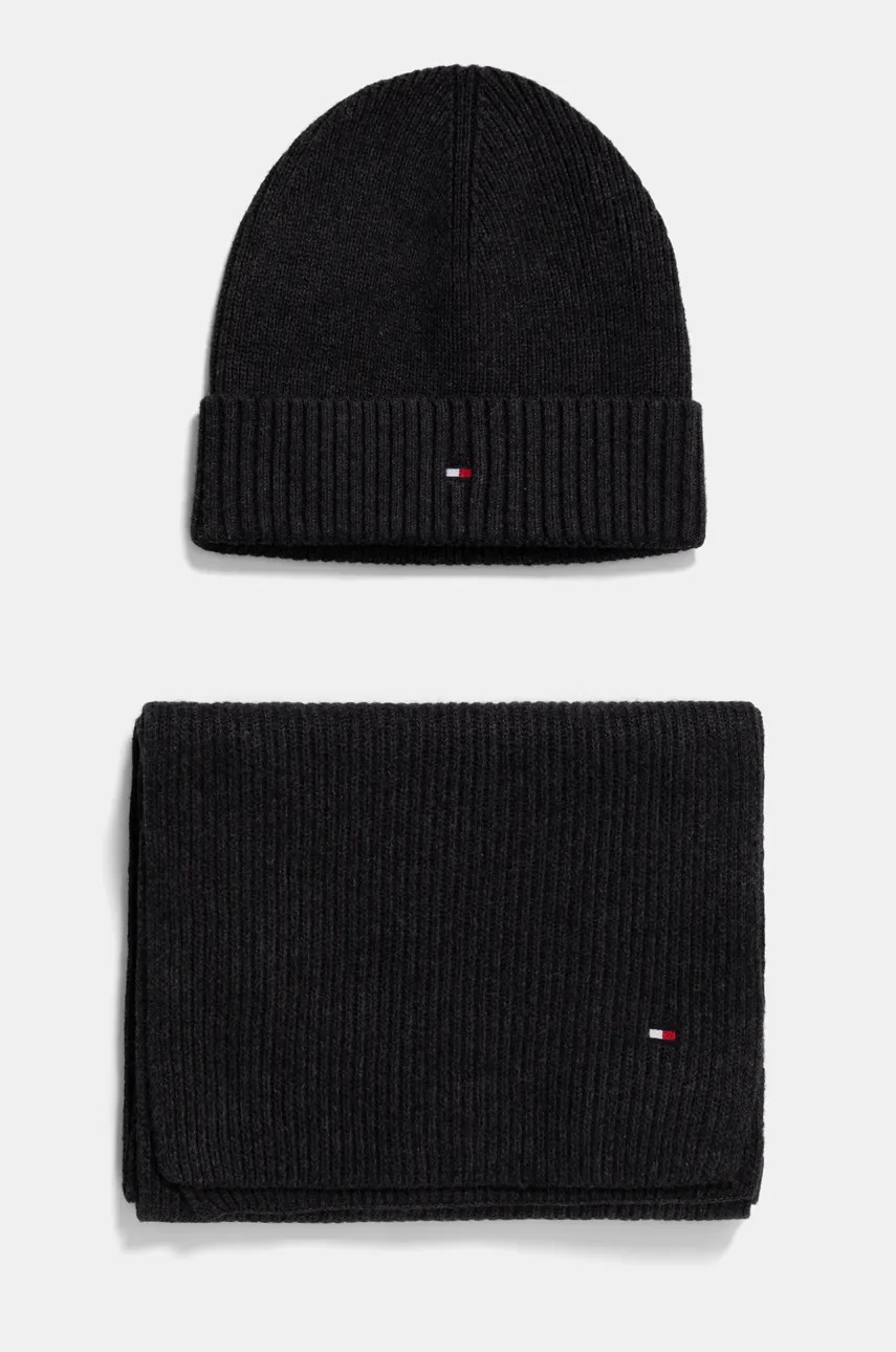 

Шапка и шал с кашмир Tommy Hilfiger в сиво AM0AM12937, Сив