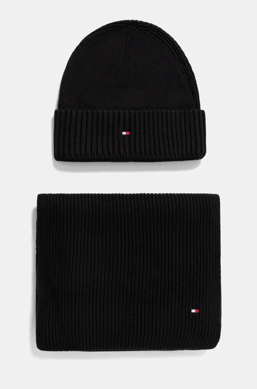 

Шапка и шал с кашмир Tommy Hilfiger в черно AM0AM12937, Черен