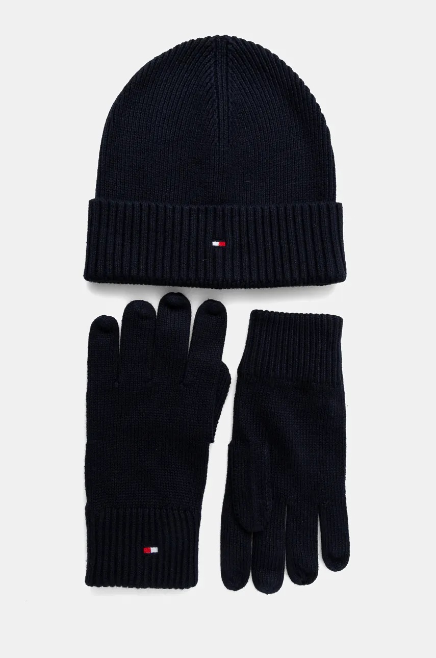 Levně Čepice a rukavice s příměsí kašmíru Tommy Hilfiger tmavomodrá barva, AM0AM12938