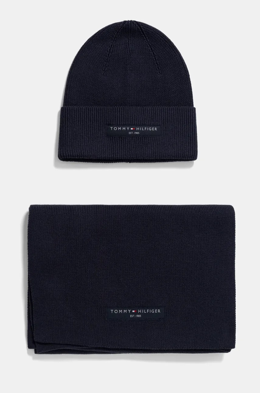 

Памучни шапка и шал Tommy Hilfiger в тъмносиньо AM0AM13132, Тъмносин