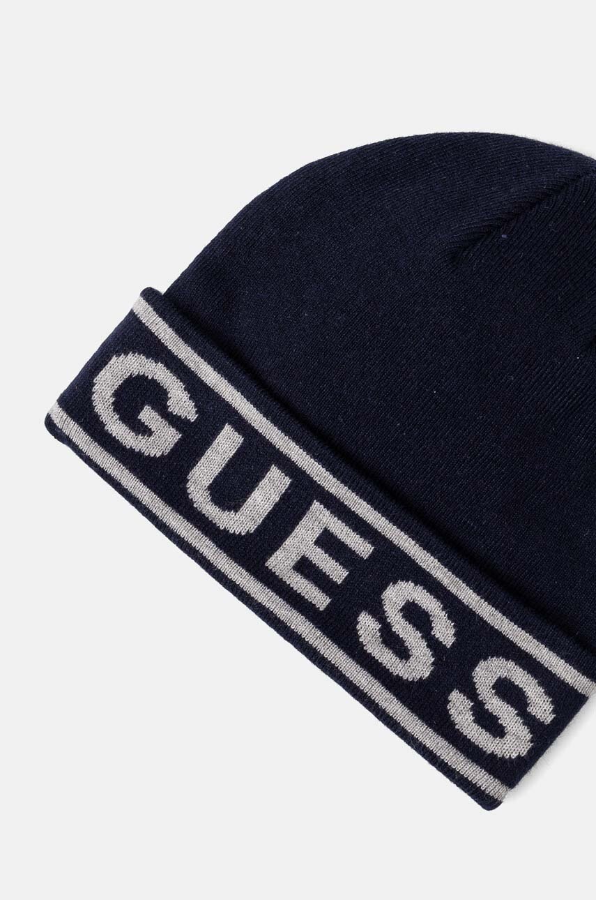 Σκουφί από μείγμα μαλλιού Guess LOGO BEANIE χρώμα: ναυτικό μπλε, M4BZ06.Z3H82 φωτογραφία