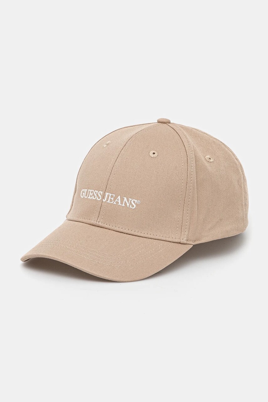Levně Bavlněná baseballová čepice Guess Jeans béžová barva, s aplikací, M4BZ26 WF8V1