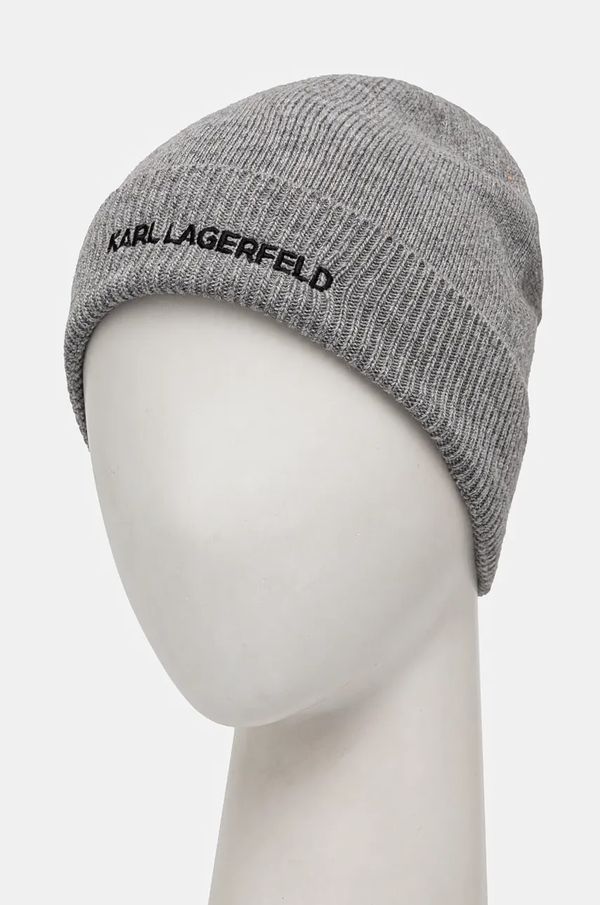 Шапка с примесью шерсти Karl Lagerfeld цвет серый из тонкого трикотажа 246M3320 Шапка с примесью шерсти Karl Lagerfeld цвет серый из тонкого трикотажа 246M3320