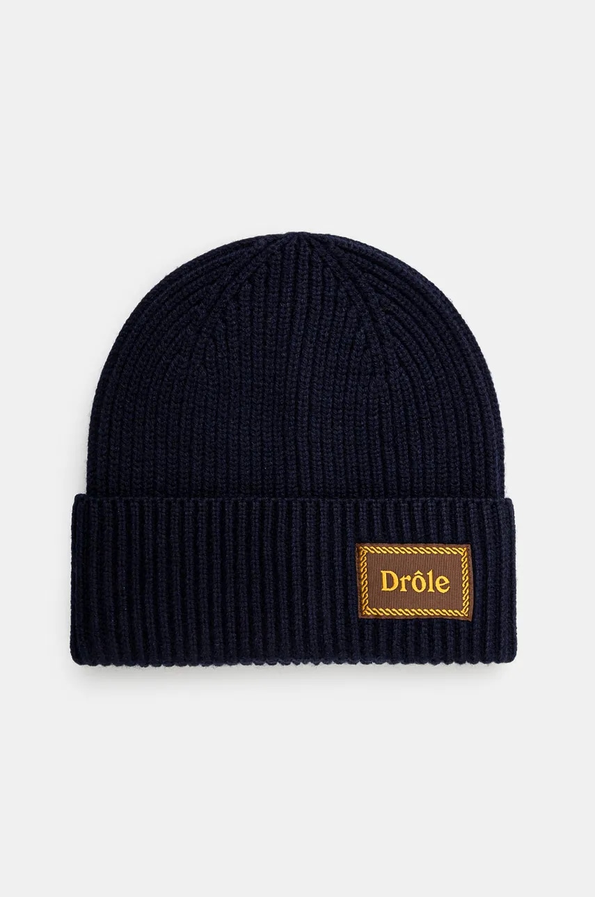 Drôle de Monsieur căciulă de lână Le Bonnet Laine culoarea albastru marin, de lana, din tricot gros, E-BN104-WO007-NY Drôle de Monsieur căciulă de lână Le Bonnet Laine culoarea albastru marin, de lana, din tricot gros, E-BN104-WO007-NY