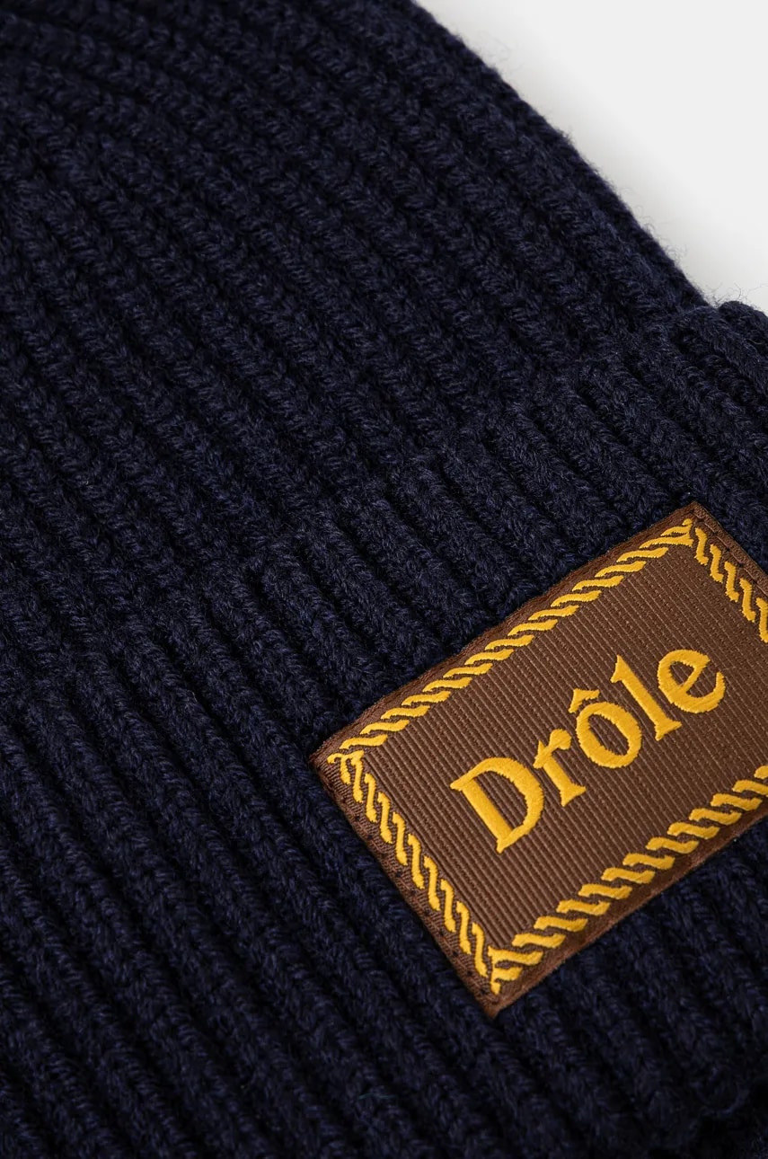 Шерстяная шапка Drôle de Monsieur Le Bonnet Laine цвет синий из толстого трикотажа шерсть E-BN104-WO007-NY Шерстяная шапка Drôle de Monsieur Le Bonnet Laine цвет синий из толстого трикотажа шерсть E-BN104-WO007-NY