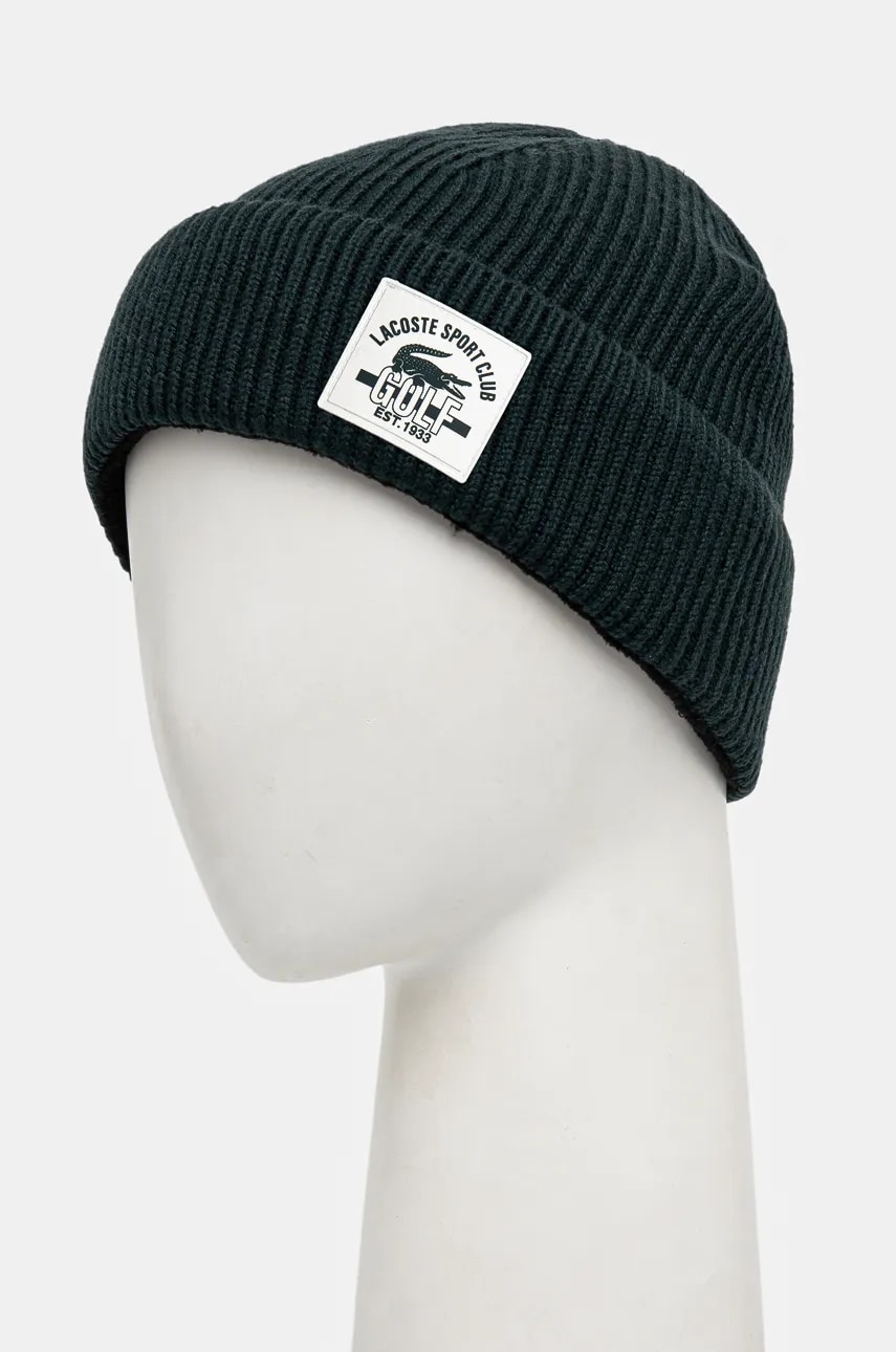 Шерстяная шапка Lacoste цвет зелёный шерсть RB2423 Шерстяная шапка Lacoste цвет зелёный шерсть RB2423