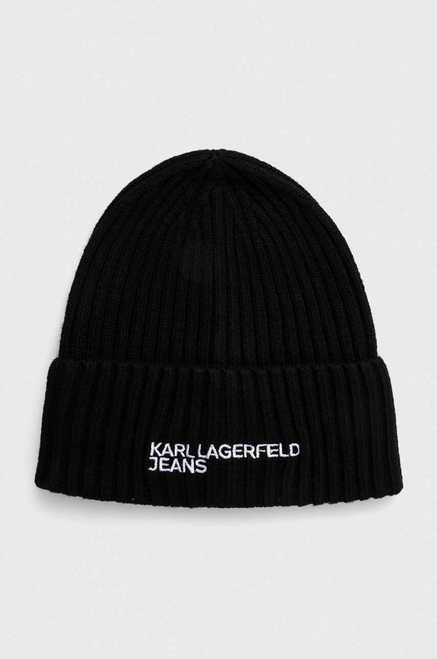 Karl Lagerfeld Jeans caciula din amestec de lana culoarea negru, 245J3405
