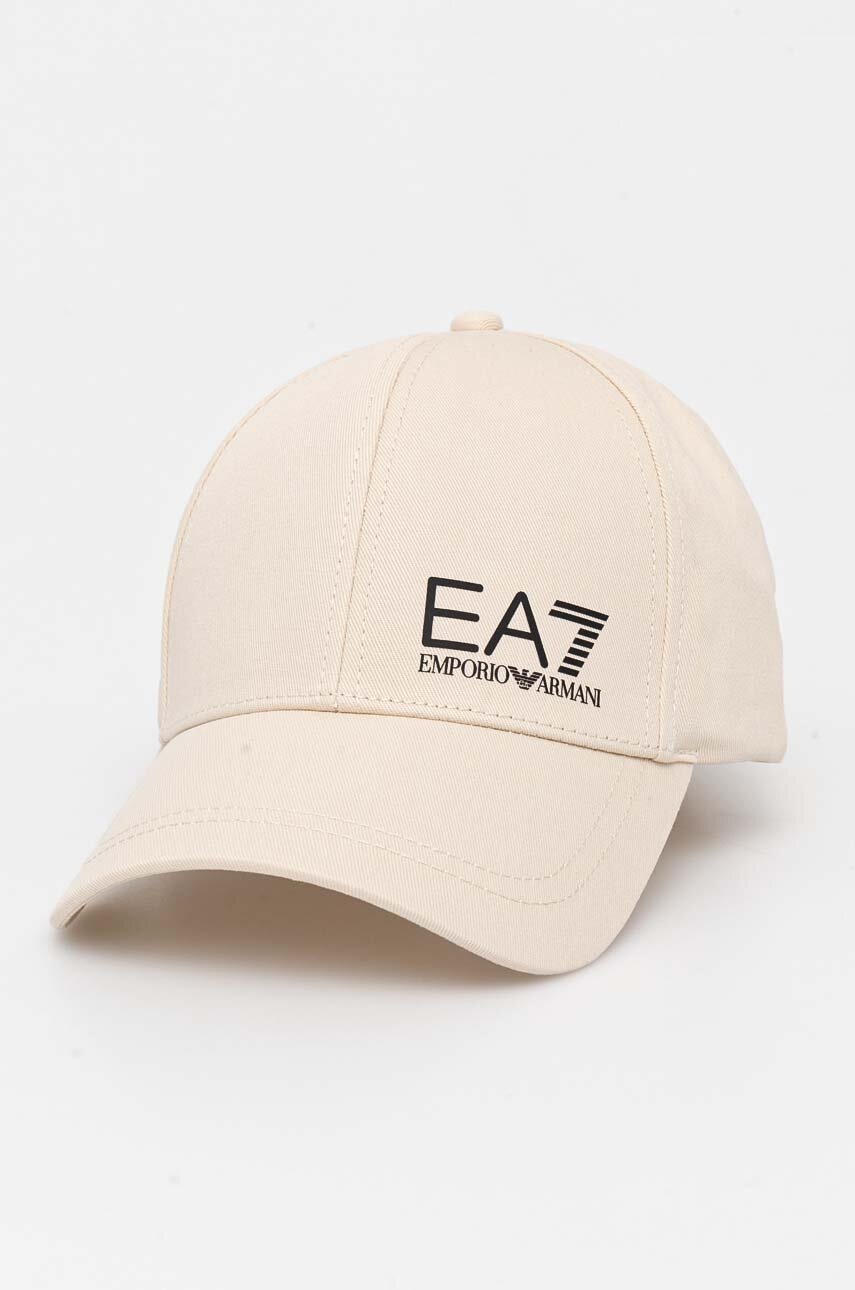 

Памучна шапка с козирка EA7 Emporio Armani в бежово с принт AF11989.7X000005, Бежов