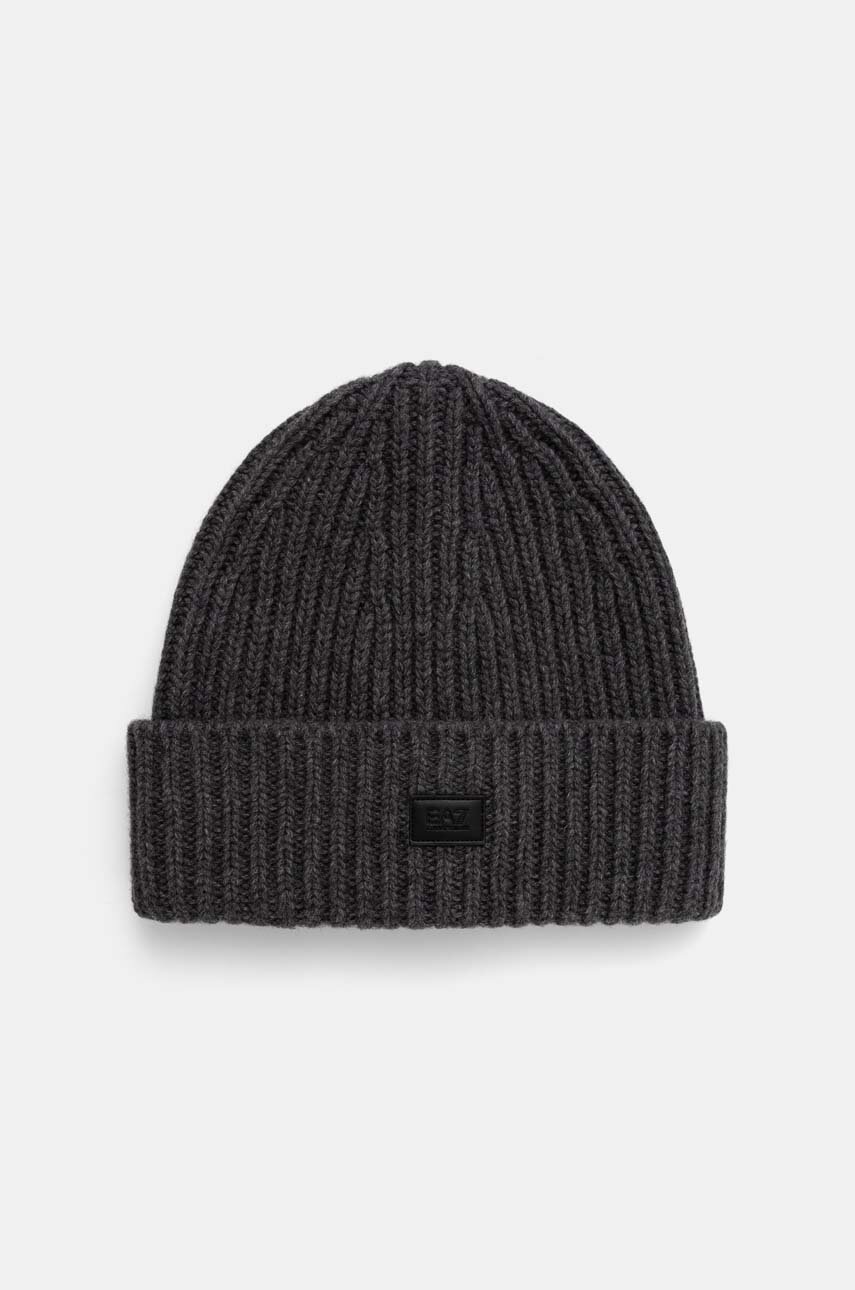

Вълнена шапка EA7 Emporio Armani в сиво от плътен трикотаж от вълна 4F201.245112, Сив
