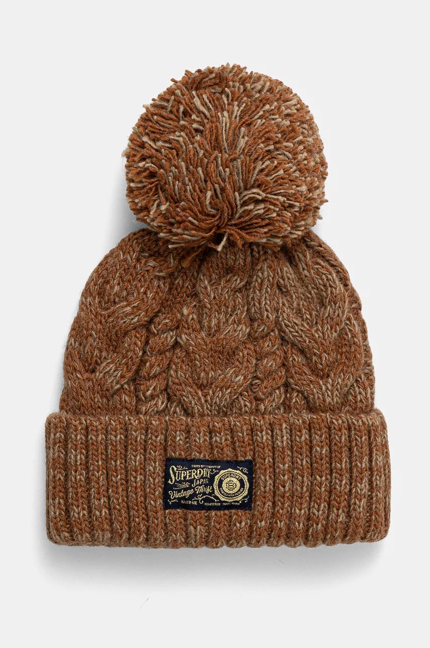 

Шапка с вълна Superdry в кафяво от плътен трикотаж Y9010189A-B9T, Кафяв