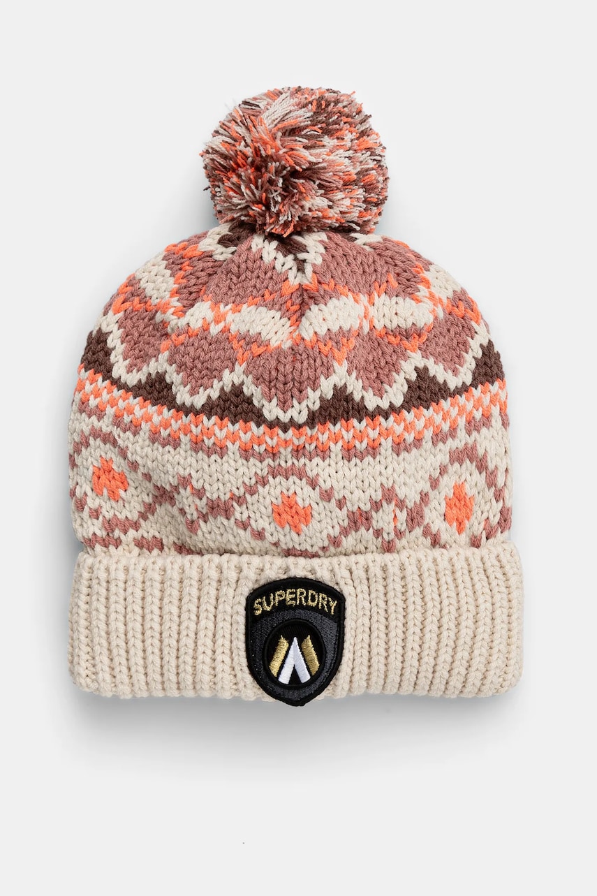Superdry căciulă culoarea bej, din tricot gros, Y9010190A-C1H Superdry căciulă culoarea bej, din tricot gros, Y9010190A-C1H