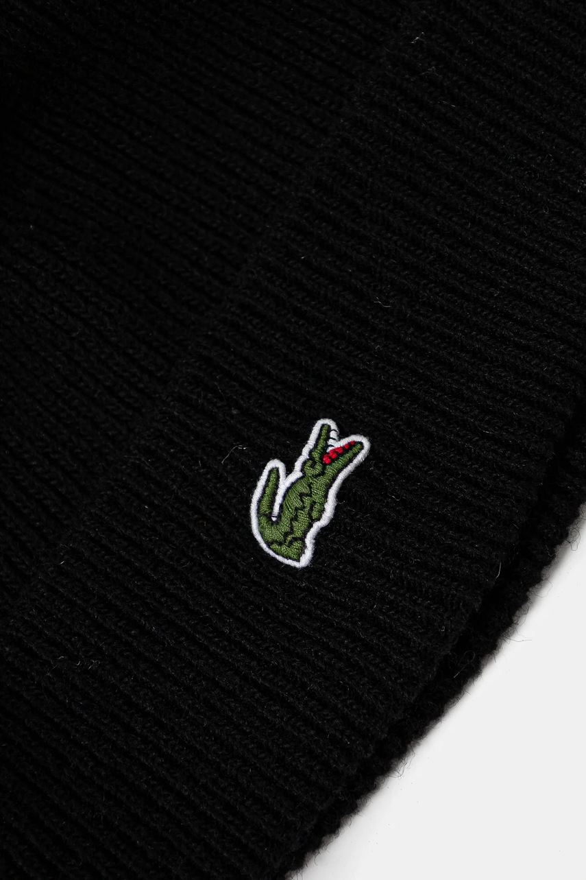 Μάλλινος σκούφος και κασκόλ Lacoste χρώμα: μαύρο, RB5385 φωτογραφία