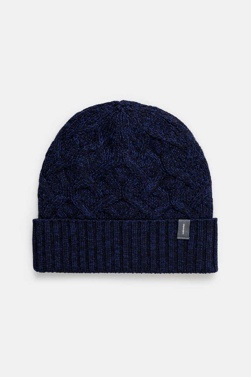 Icebreaker caciula Merino Cable Knit culoarea albastru marin, de lana, IB0A573G0781