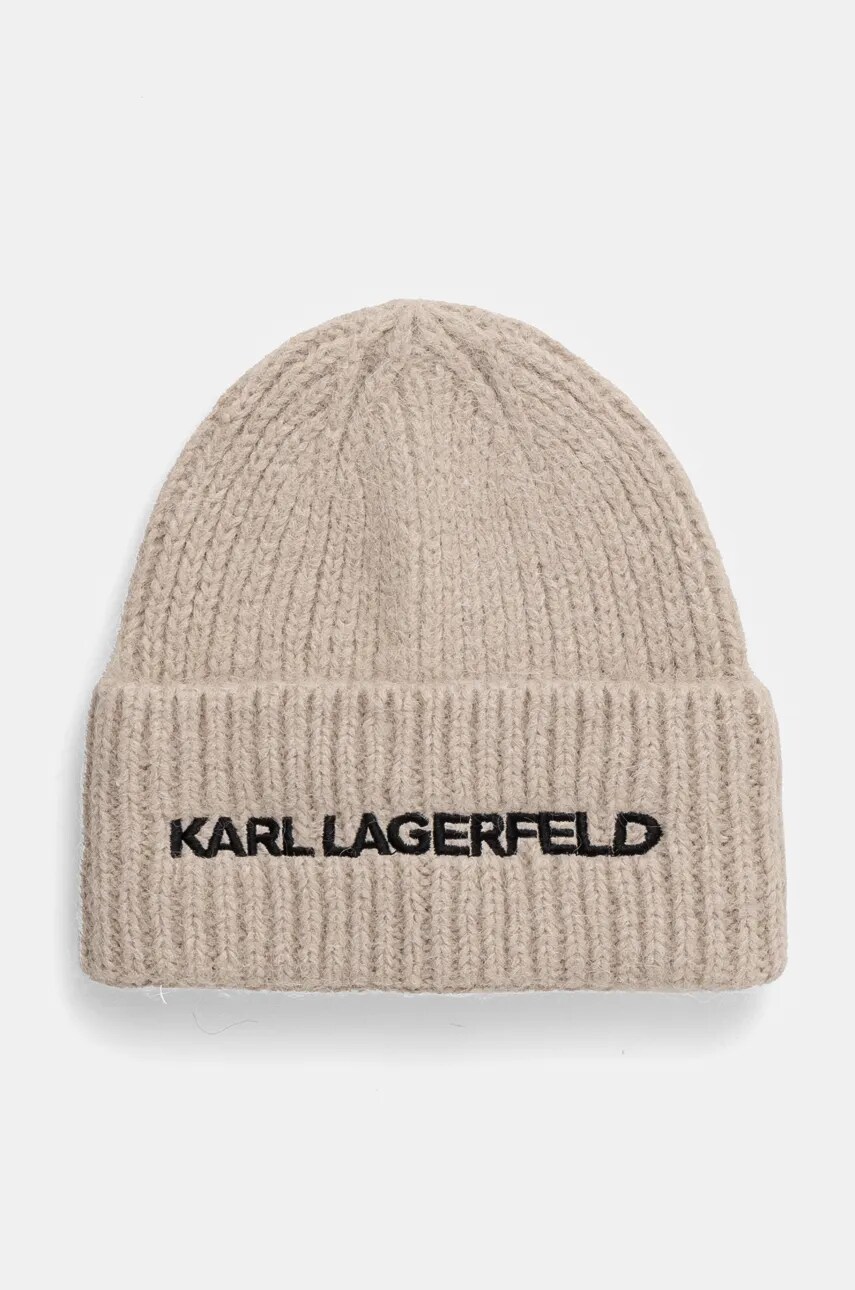 Karl Lagerfeld caciula de lana culoarea bej, de lana, din tricot gros, 246W3411