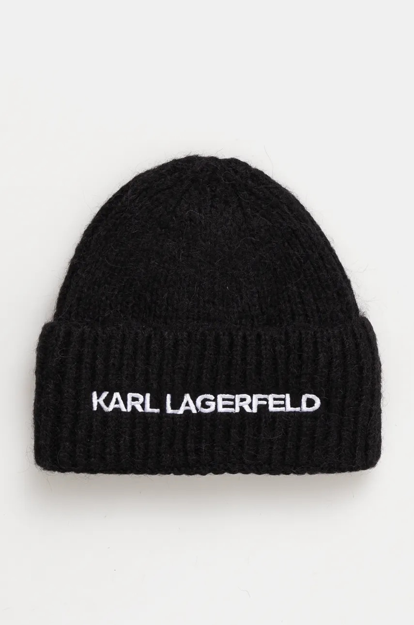 Karl Lagerfeld caciula de lana culoarea negru, de lana, din tricot gros, 246W3411