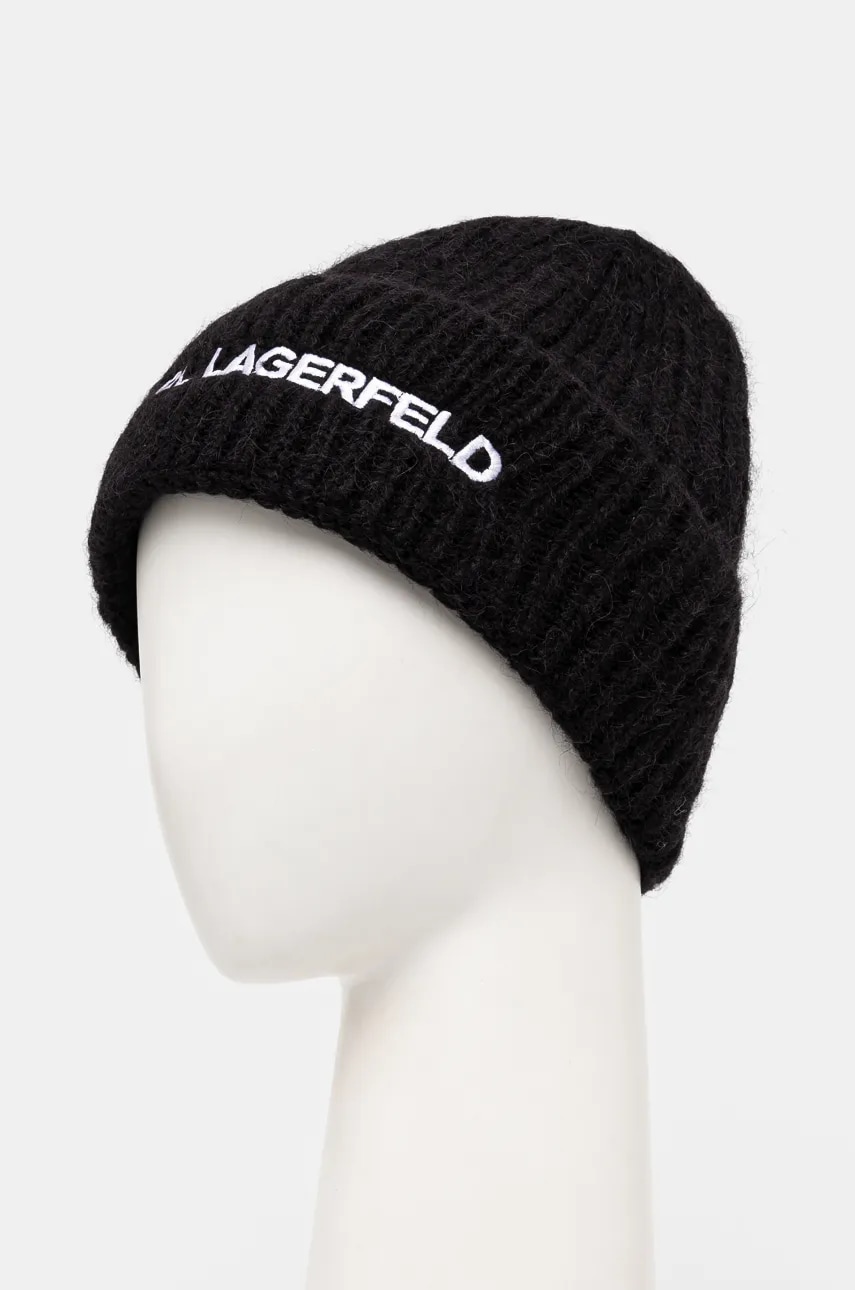 Шерстяная шапка Karl Lagerfeld цвет чёрный из толстого трикотажа шерсть 246W3411 Шерстяная шапка Karl Lagerfeld цвет чёрный из толстого трикотажа шерсть 246W3411