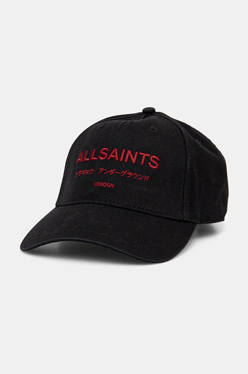

Памучна шапка с козирка AllSaints в черно с апликация 29AS200808, Черен