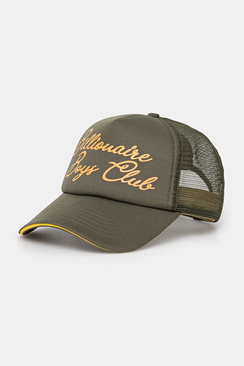 Billionaire Boys Club șapcă Script Trucker Cap culoarea verde, cu imprimeu, B24470 Billionaire Boys Club șapcă Script Trucker Cap culoarea verde, cu imprimeu, B24470