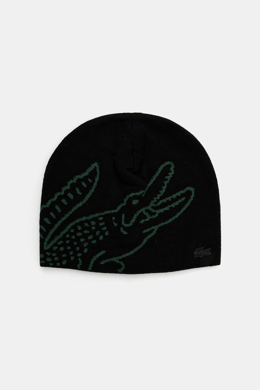 Lacoste căciulă de lână culoarea negru, de lână, din țesătură unia, RB3021 Lacoste căciulă de lână culoarea negru, de lână, din țesătură unia, RB3021