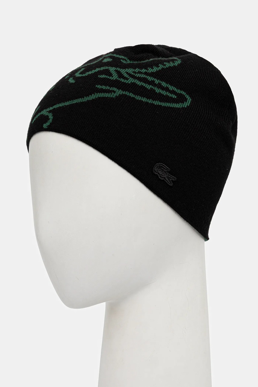 Шерстяная шапка Lacoste цвет чёрный из тонкого трикотажа шерсть RB3021