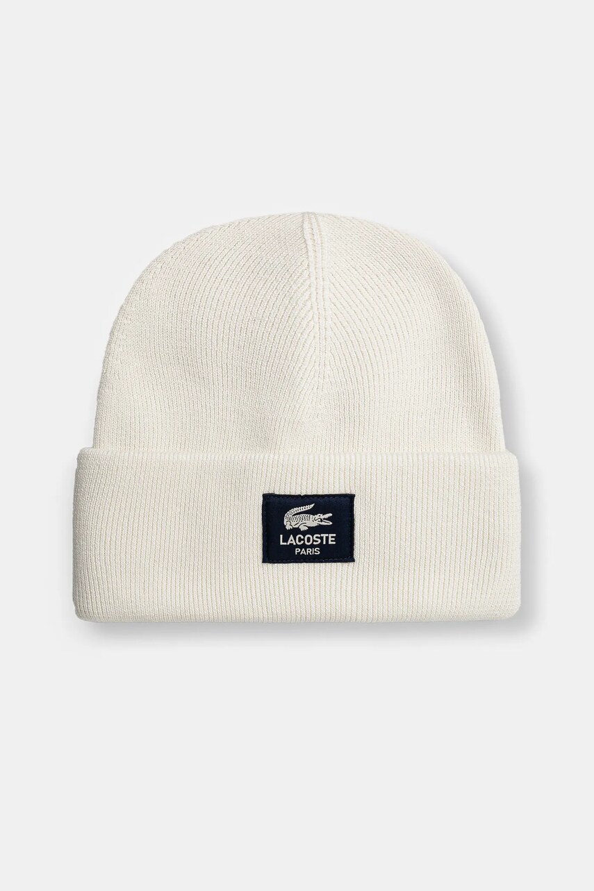 Lacoste caciula culoarea bej, din tricot gros, RB3046