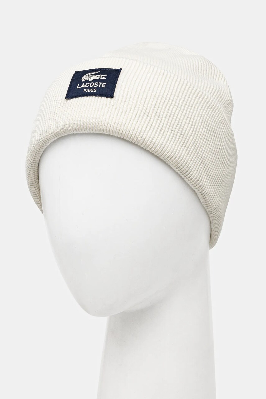Шапка Lacoste цвет бежевый из толстого трикотажа RB3046 Шапка Lacoste цвет бежевый из толстого трикотажа RB3046