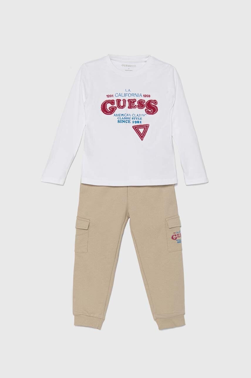 

Детски памучен анцуг Guess в бяло N4YG10 K8HM3, Бял