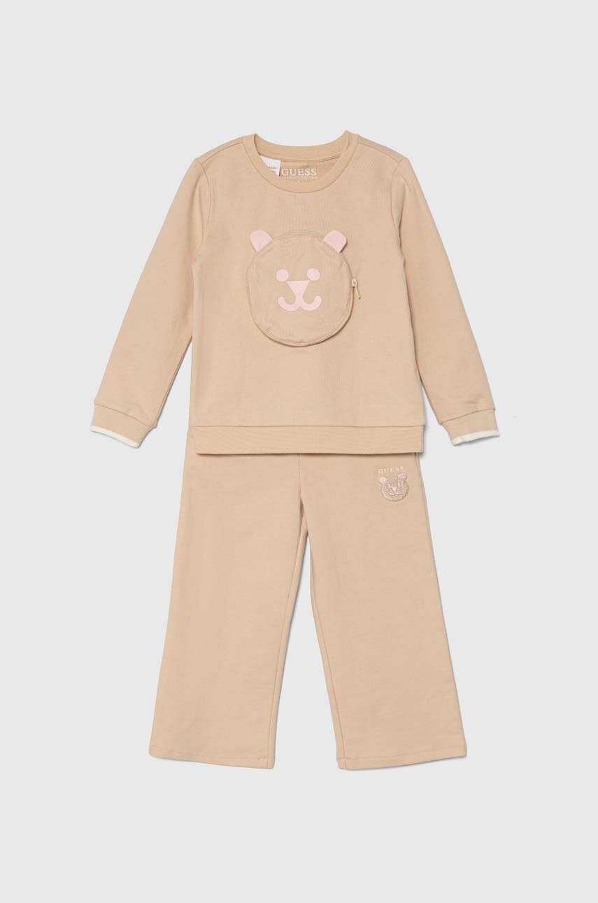 

Детски памучен анцуг Guess в бежово K4YG03 KA6R4, Бежов