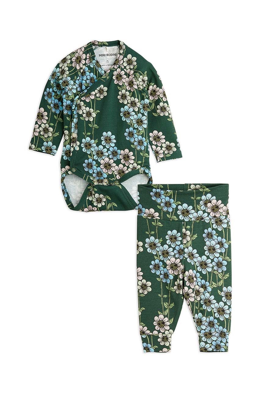Mini Rodini set de bumbac pentru bebelusi Daisys culoarea verde, 2474012175 Mini Rodini set de bumbac pentru bebelusi Daisys culoarea verde, 2474012175