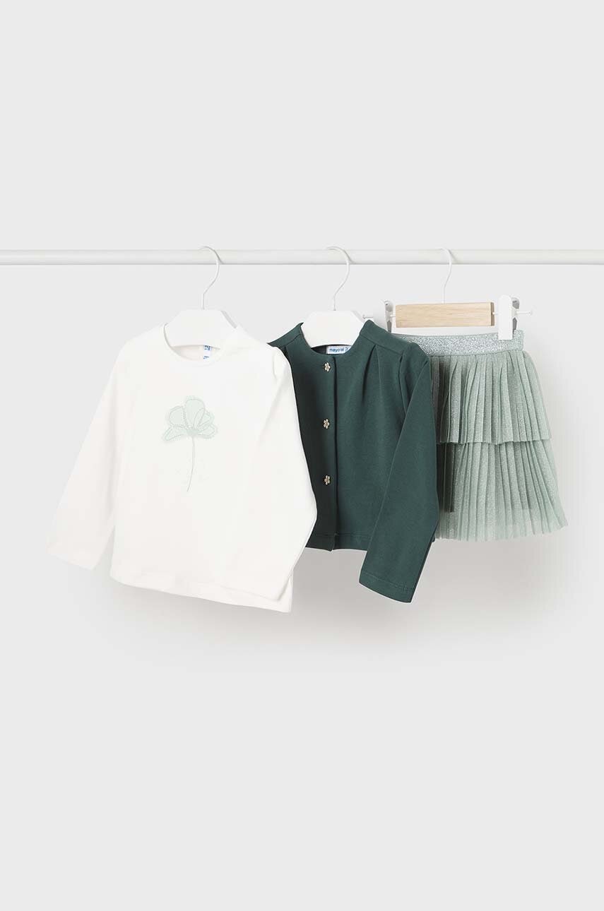 Mayoral set copii - sacou, longsleeve și fustă culoarea turcoaz, 2928 Mayoral set copii - sacou, longsleeve și fustă culoarea turcoaz, 2928