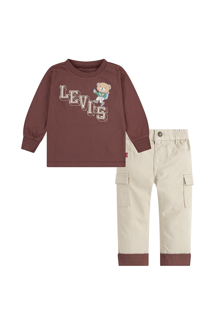 

Комплект за бебета Levi's CLIMBING LEVI TEE & CARGO в кафяво 6EL311, Кафяв