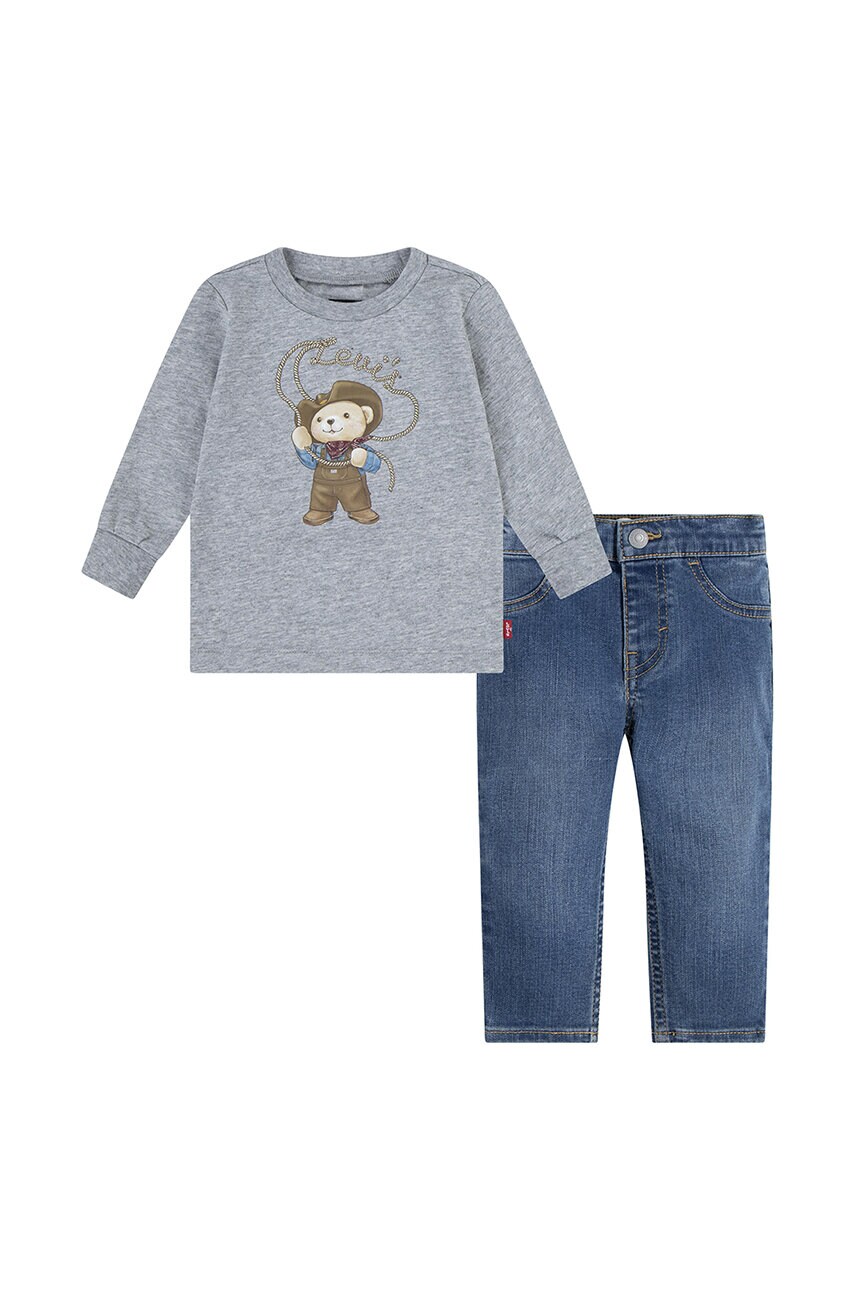 Levi\'s compleu bebe COWBOY TEE & CARPENTER SET culoarea gri, 6EL424