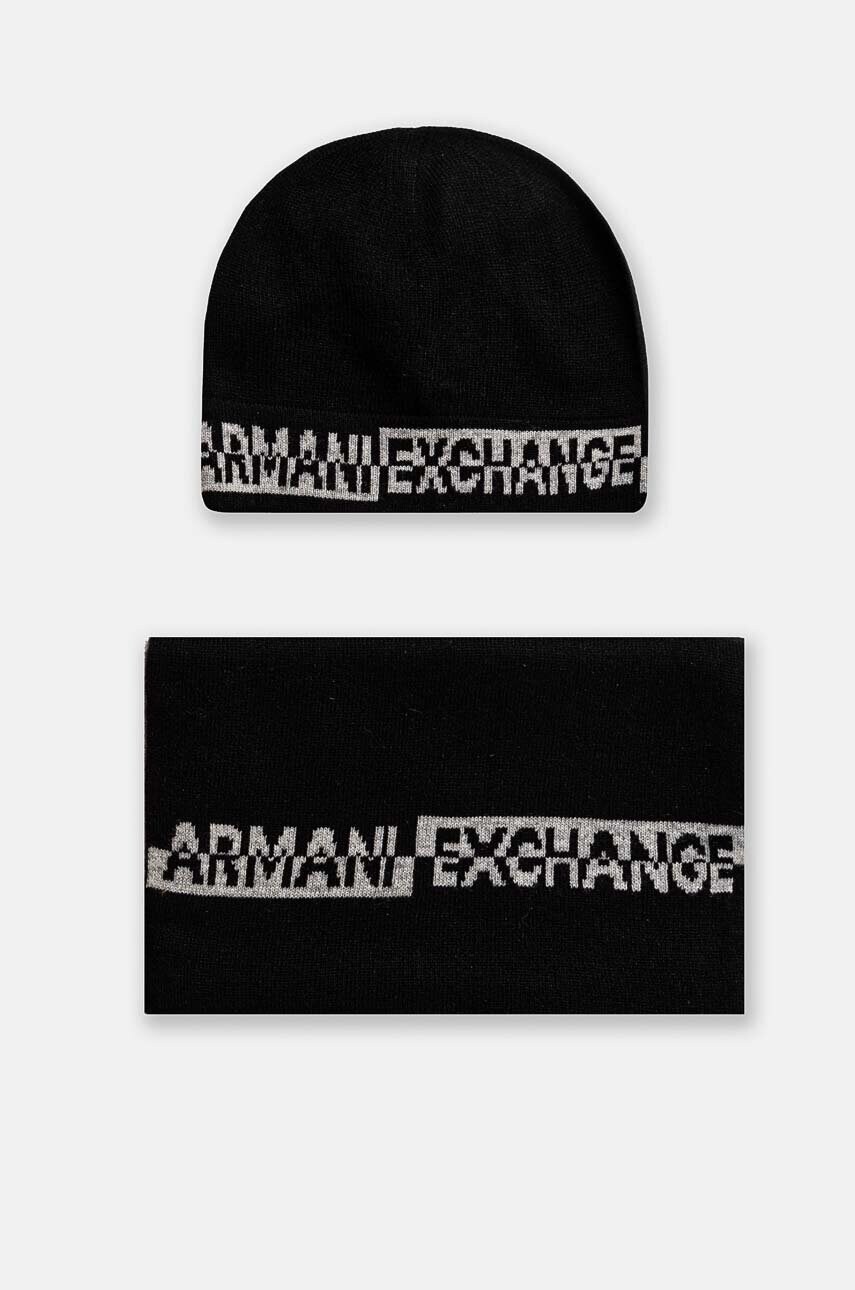 Armani Exchange caciula si esarfa din amestec de lana culoarea negru, XM000337 AF12274