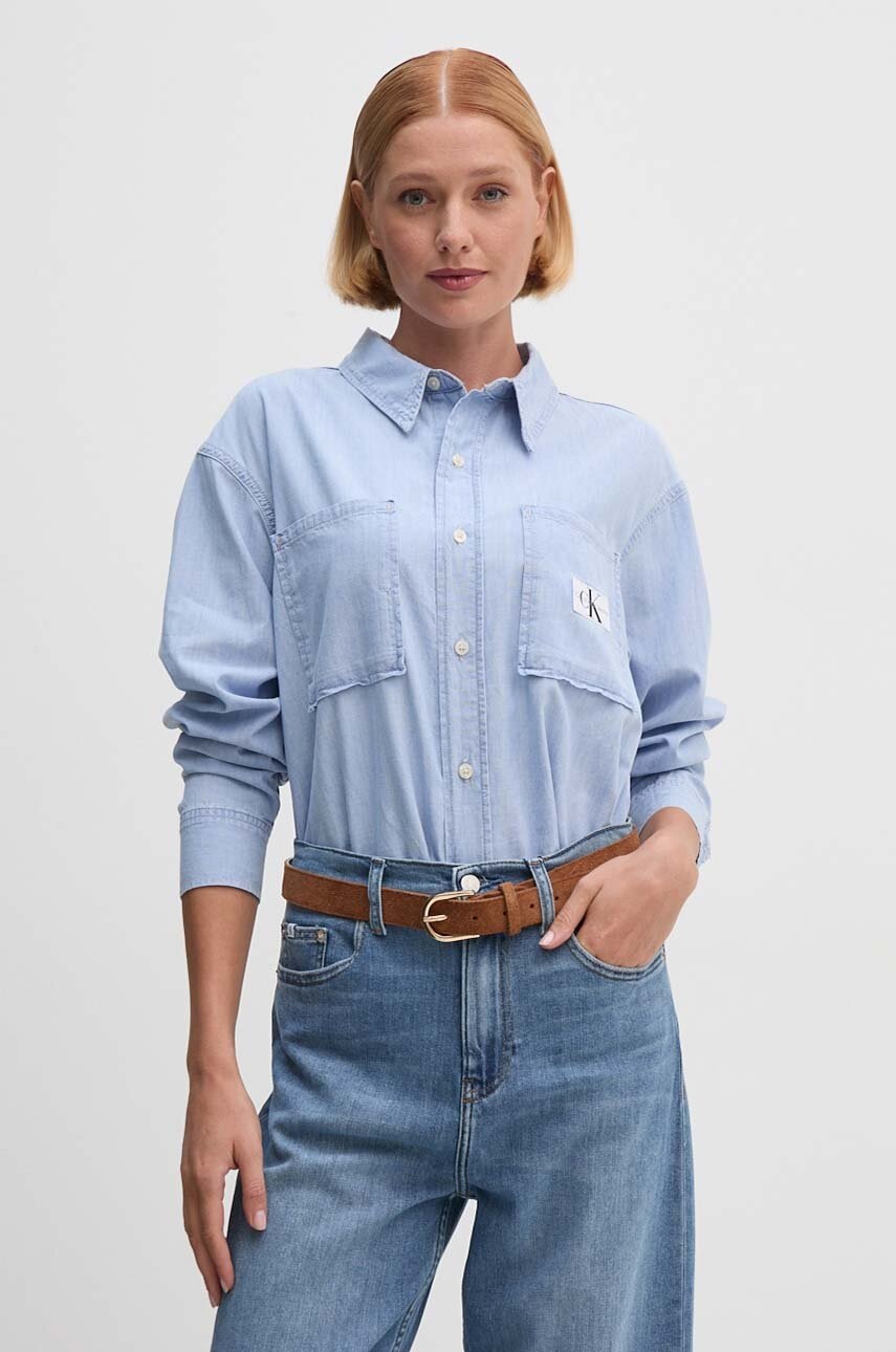 

Дънкова риза Calvin Klein Jeans дамска в синьо със свободна кройка с класическа яка J20J224343, Син