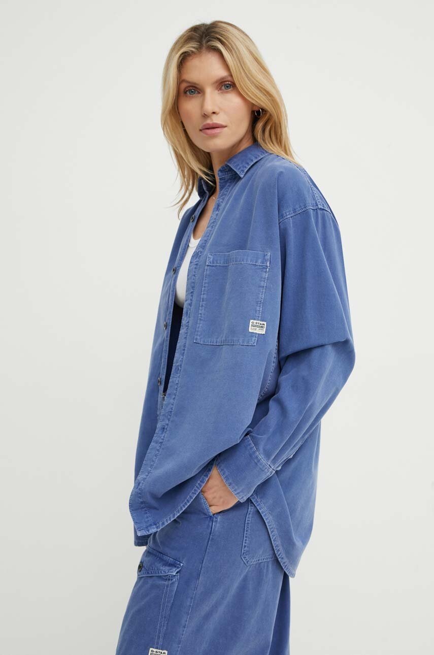 

Дънкова риза G-Star Raw дамска в синьо със свободна кройка с класическа яка D24344-D295, Син