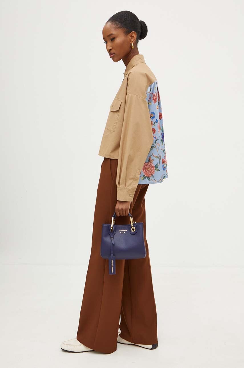Weekend Max Mara camasa femei, culoarea bej, cu guler clasic, relaxed, 2425116041600
